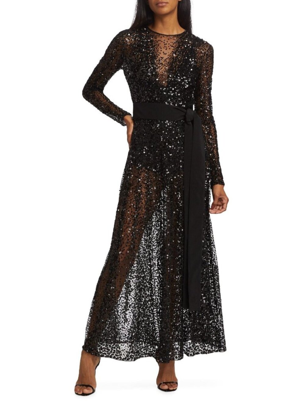 $9950 Elie Saab Womens Tulle Sequin Gown Evening Maxi Dress Black Size 48, US 16